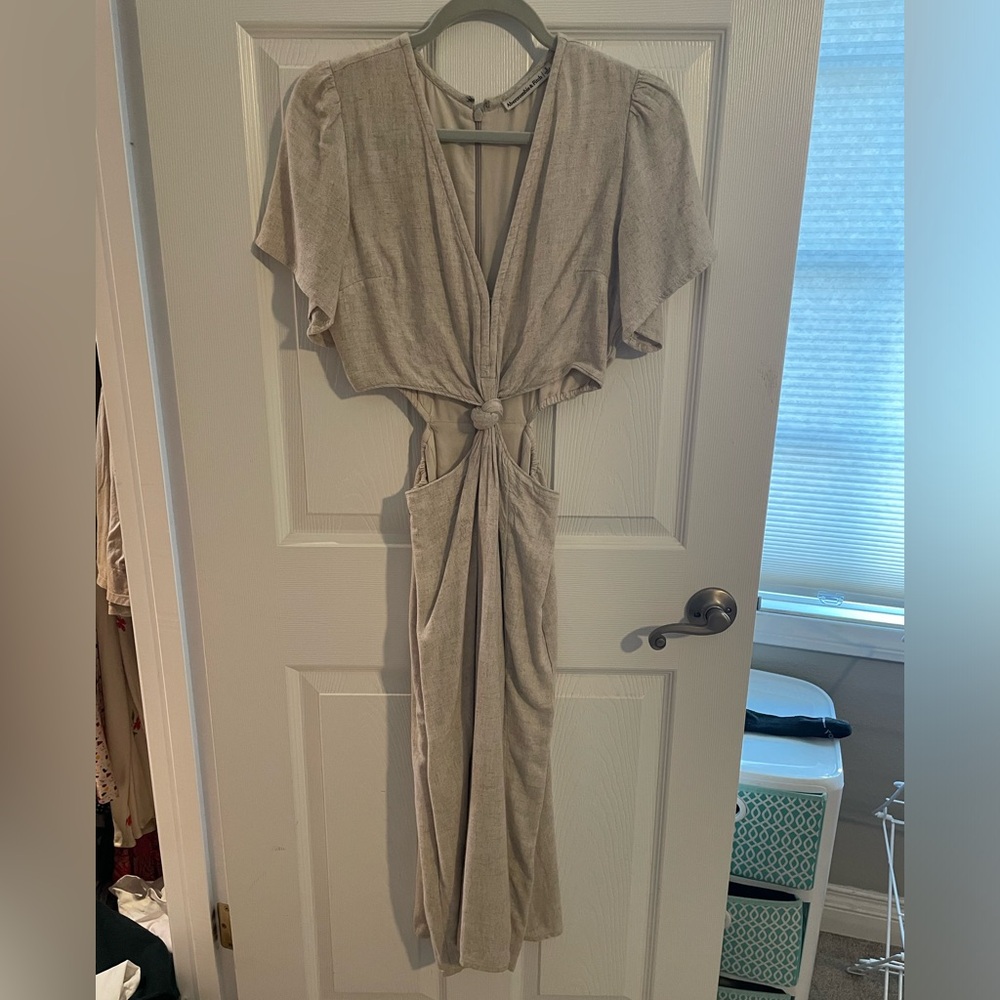 Abercrombie Front-Knot Linen Blend Midi Dress | Small